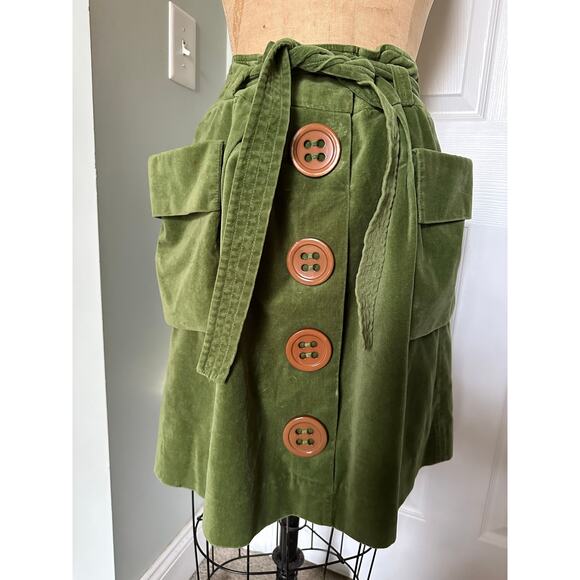 Anthropologie elevenses plush skirt fairy story deep pockets green belted button - Picture 5 of 16